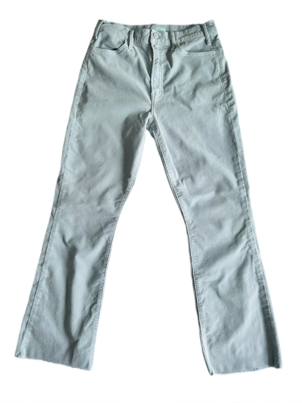 MOTHER The Hustler Ankle Fray Hopscotch Corduroy Pants Stone Blue Size 29